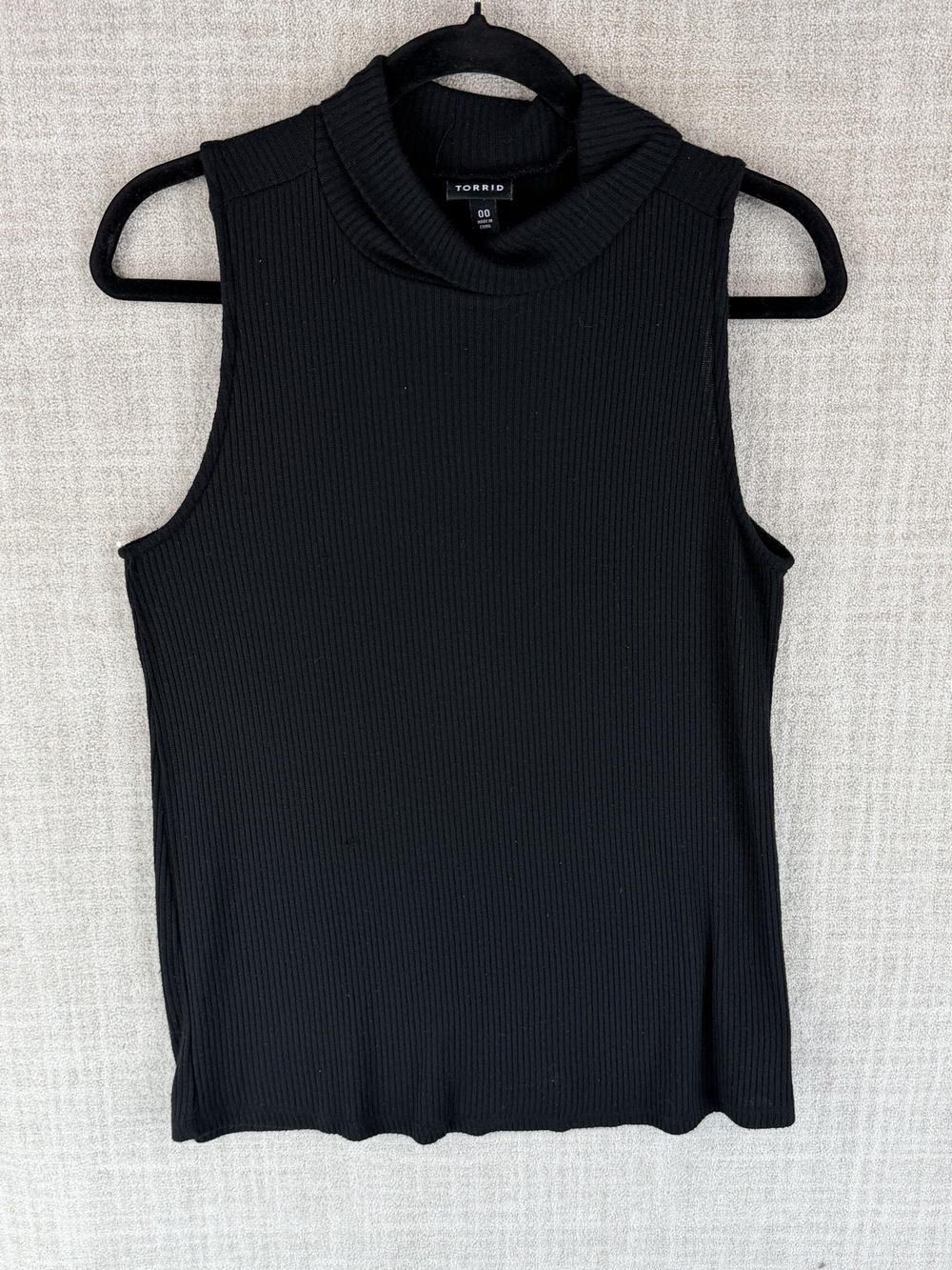 Torrid Tank Womens 00 Black Turtleneck Slim Ribbed Stretch Knit Sleeveless Top